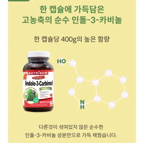 뉴트리돔 순수 인돌-3 카비놀 400mg 60캡슐 2개